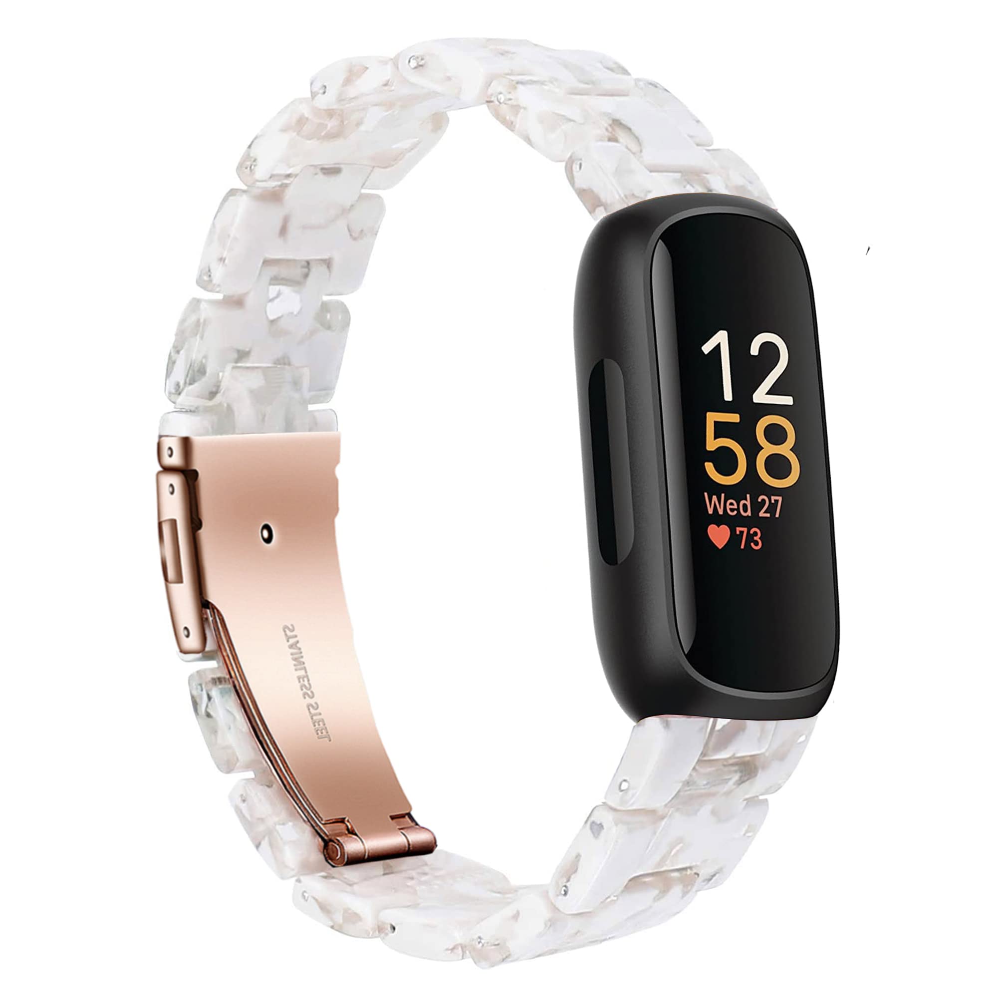 Wongeto Compatible with Fitbit Inspire 3 Strap,Tortoise Resin Replacement Wristband Strap for Fitbit Inspire 3 accssorises Women Grils Men (White Flower)