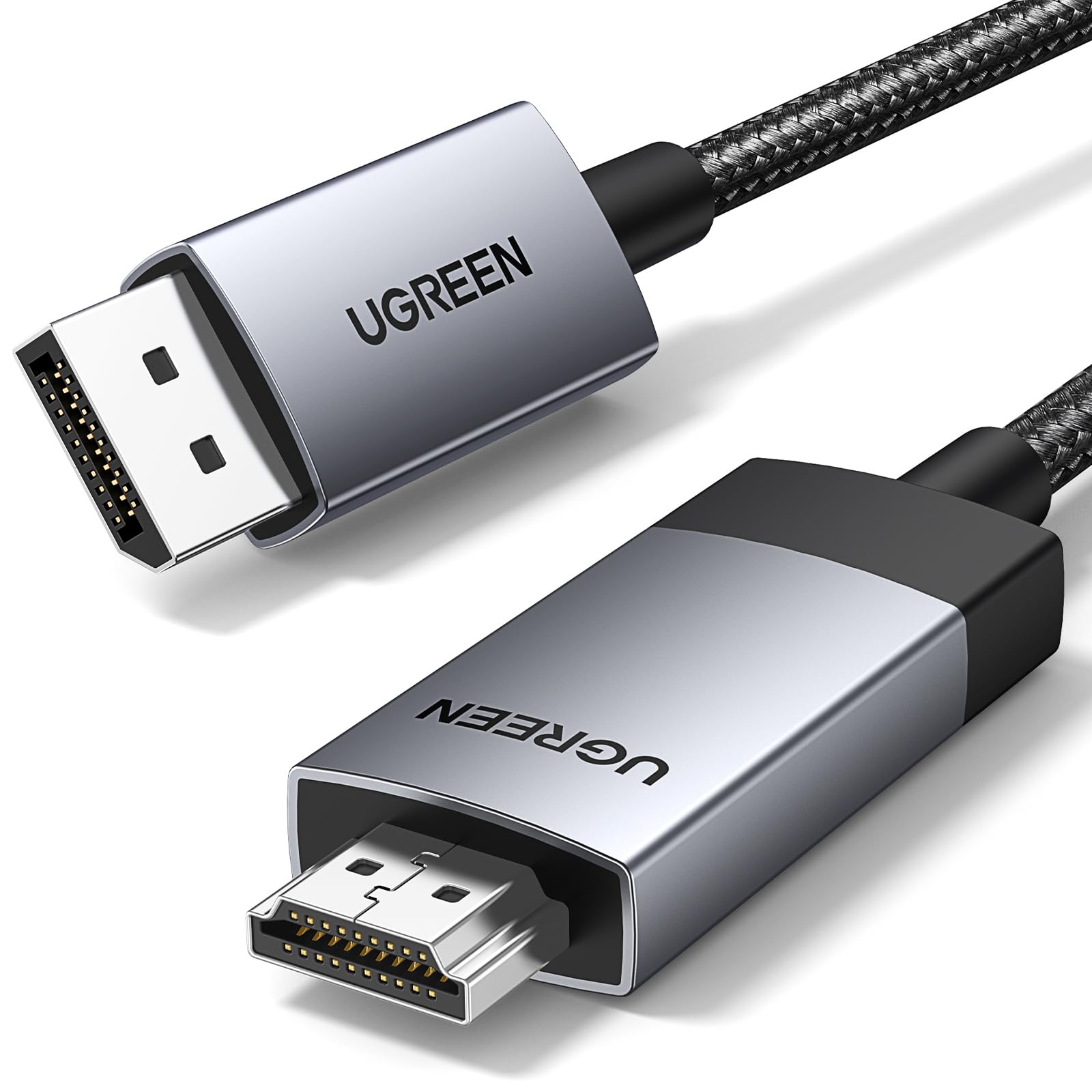 UGREEN 4K@60Hz DisplayPort to HDMI Cable 6.6FT Uni-Directional HDR Active Aluminum& Braided DP 1.2 to HDMI 2.0 Converter for Multi-Screen Compatible with Monitor, Projector, Dell, HP, AMD, NVIDIA (2M)
