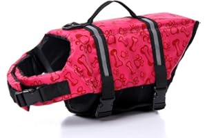 Surblue Dog Life Jacket Flotation Vest Saver Swimsuit Preserver Pet Adjustable Safety Coat for Water Safety at The Pool, Beach, Boating, Swimming (Medium, Pink)