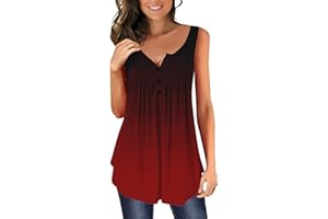 GOFULY Tank Tops Women Summer Floral Print Blouses & Button-Down Shirts Tunic Sleeveless Henley Neck Relaxed Fit Tshirts