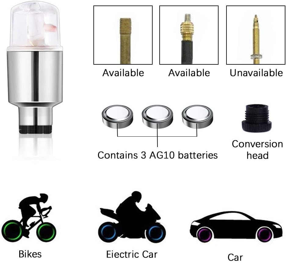 20 PCS LED Bike Wheel Lights, Tire Tyre Wheel Valve Caps Lights, Multicolor Waterproof Tire Motion Neon Light Lamp for Car Bike Bicycle Motorcycle (5 Colors Light): Automotive