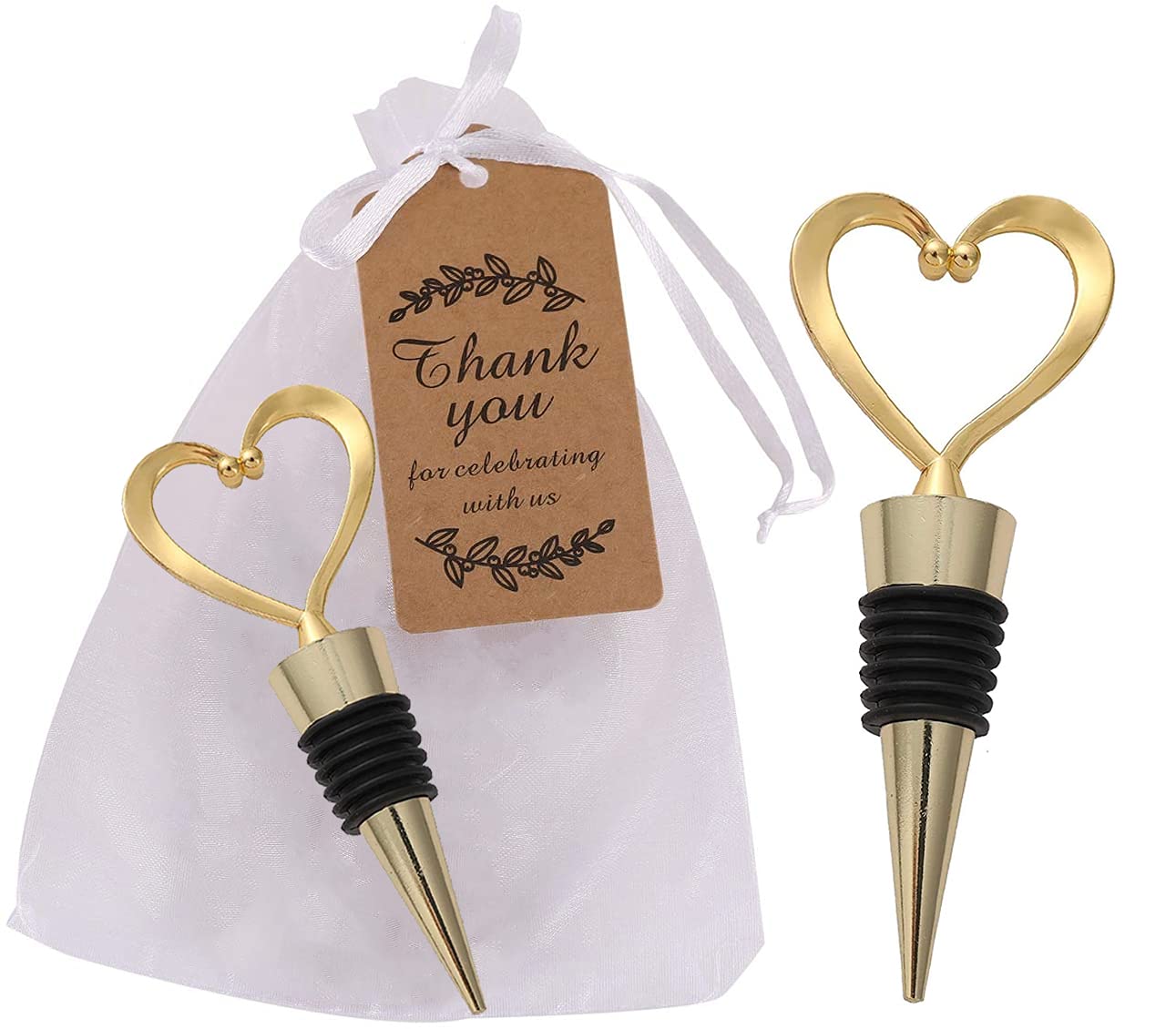 Photo 1 of 16PCS Wedding Heart Wine Stopper Favors,Gold Love Bridal Shower Souvenirs for Guests Valentine's Day Summer Beach Party Supplies (Gold Heart,16)