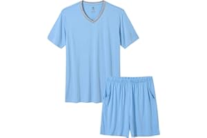 MoFiz Mens Pajama Sets Short Sleeve Pyjama Modal Sleepwear Loungewear Nightwear Sets Comfortable Lightweight Pj's Sleep Sets