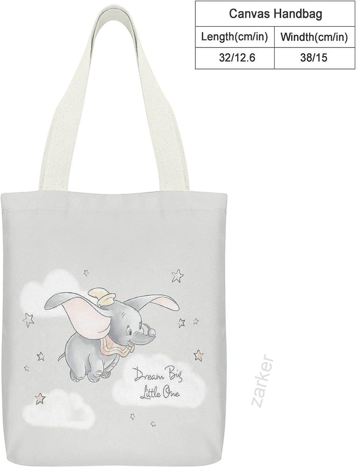 Amazon ダンボ グッズ ゾウ 象 柄 キャンバス 大容量 ポケット付き トートバッグ エコバッグ 肩掛け 軽い ファスナー 通学 通勤 人気 Zarker かわいい アニメ キャラクター レディース メンズ Zarker トートバッグ