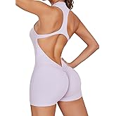 SEASUM One Piece Workout Shorts Jumpsuits for Women Sexy Athletic Yoga Liza V Back Scrunch Backless Gym Bodycon