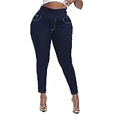 Gocolloa Women Plus Size Pull On Jeans Stretchy Skinny Leg High Waisted Ripped Ankle Jean