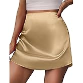 Sexyshine Women's Satin Silk Mini Skirts High Waist Casual A-Line Zipper Short Skirt Bodycon Pencil Mini Skirt