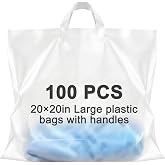 Qilery 100 Pack 20" x 20" Large Clear Plastic Shopping Bags with Handles | Reusable Grocery Bags for Retail Stores, Bulk Merchandise Packaging for Boutiques, Durable Strong Handles, Gift Giving