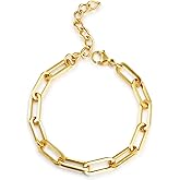 Paperclip Bracelet for Women:14K Gold Plated Adjustable Cuban Link Chain with Dainty Simple Bracelet Cute Handmade Minimalist Unisex Jewelry