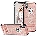 iPhone XS Case iPhone X Case Kickstand GUAGUA Girls Women Glitter Bling Slim Fit Hybrid Hard PC Cover with Shinny Faux Leather Shockproof Protective Cases for iPhone X/XS,Rose Gold