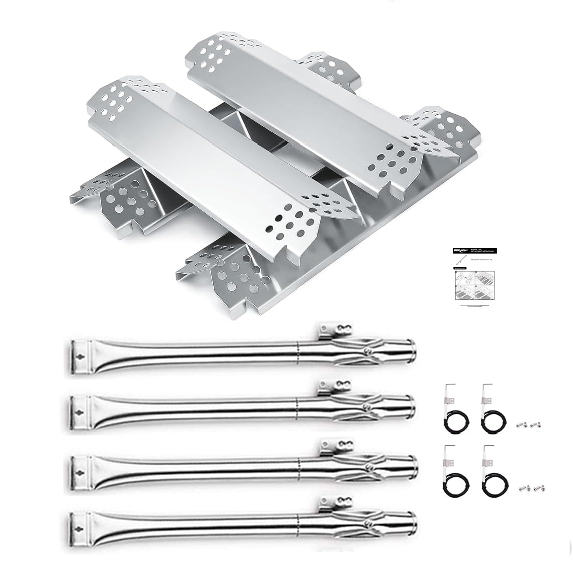 Photo 1 of BBQMANN Grill Repair Parts Kit for Nexgrill 4 Burner 720-0830H, 720-0830D, 720-0783E, 720-0783H Stainless Steel Pipe Burner Tube, Heat Shield Tent Plates Replacement