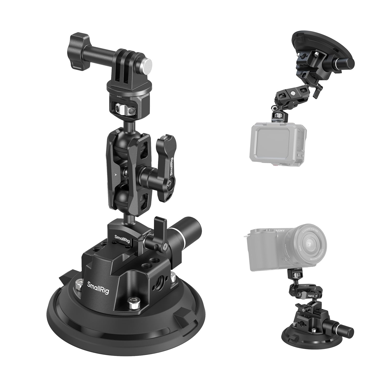 SMALLRIG 4" Camera Suction Mount with Ball Head Magic Arm, Car Mount for Lightweight Camera/Action Camera/Phone, Air Pump Vacuum Suction Cup, Max Load 3kg/6.6 Pound - 4236B