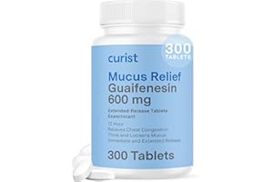 Curist Guaifenesin 600 mg Extended Release Tablets (300 Dye-Free Tablets) - Expectorant Mucus Relief, Generic Guaifenesin 600 mg, (Bulk Pack)