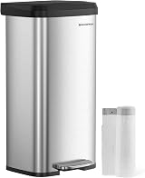 SONGMICS 68L Kitchen Bin Pedal Trash Can with Lid Metal Silver Black LTB520E68 view 1