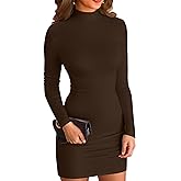 VICHYIE Women Mock Neck Ribbed Bodycon Dress Long Sleeve Mini Pencil Dresses