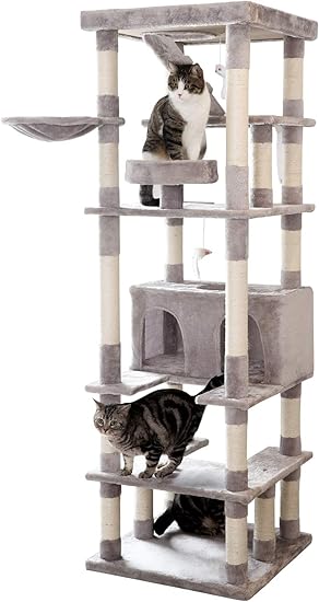 Amazon 豪華 190cm 据え置き型 キャットタワー Mwpo 落下防止柵付 階段 ハイタワー 多頭飼い シニア 子猫 大型 頑丈 ハンモック付 猫 爪とぎ キャットタワースタジアム 063b Mwpo キャットタワー 通販
