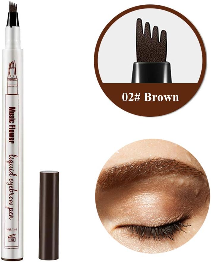 Eyebrow Tattoo Pen,4 Point Eyebrow Pen Microblading Eyebrow Pen Tat Brow Micro Ink Brow pen Waterproof & Smudge-Proof With Four Micro-Fork Tips Applicator for Daily Natural Eye Makeup