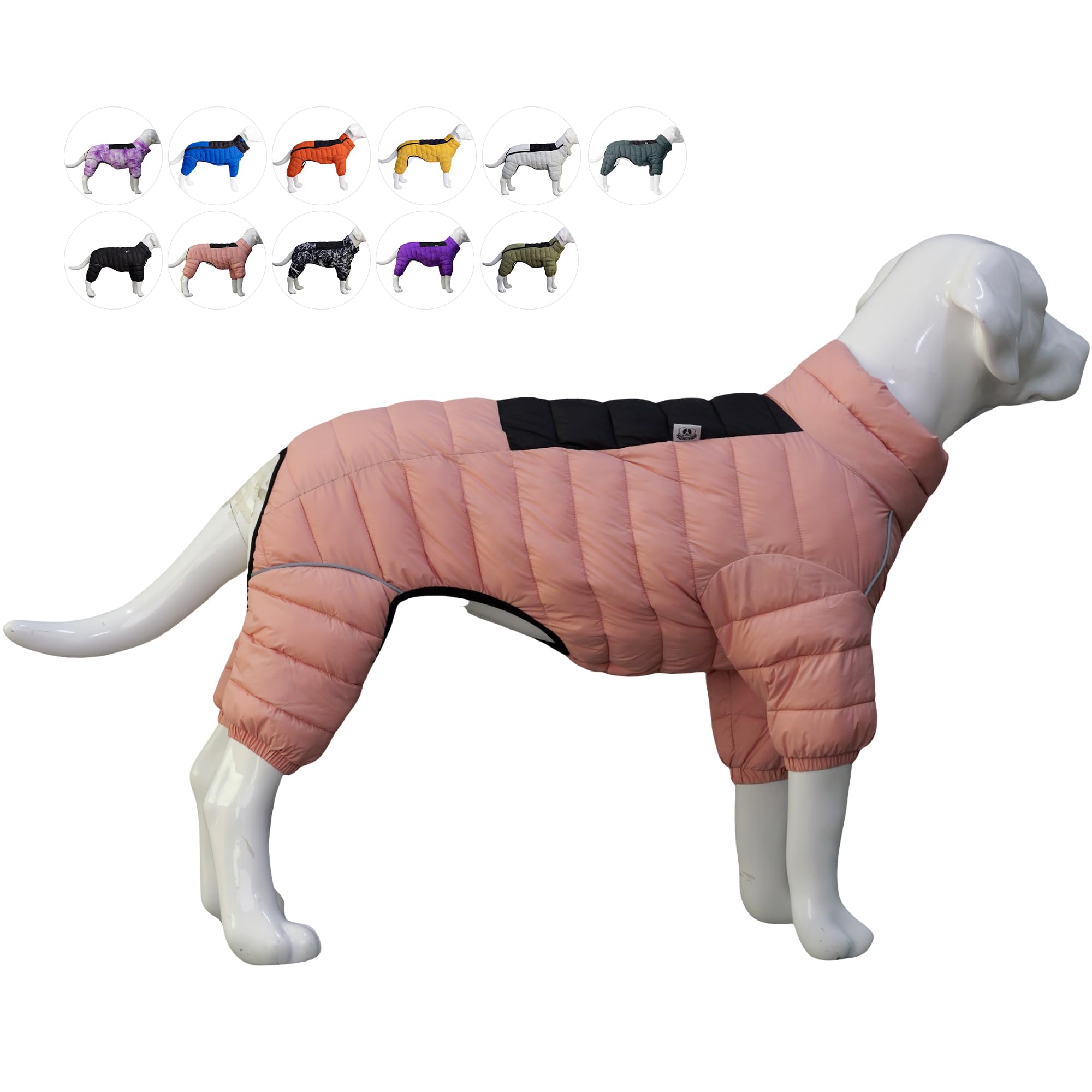Warm Dog Coat, 4 Legs Covered Waterproof Windproof Reflective Jacket, Zippered Adjustable Outdoor Snow Vest for Small Medium Large Dogs, Lotus Pink XL