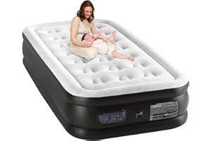 Sweetcrispy Twin Air Mattress - 16" Inflatable Blow Up Airbed with Built-in High Capacity Pump, Double Height, Non-Slip Bottom Design, Weight Capacity 660 lbs Air Bed for Home or Camping