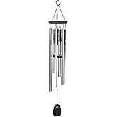 Woodstock Wind Chimes Pachelbel's Canon in D, Silver Aluminum Tubes, Medium 32 - Inch, Deep Toned Windchime for Outdoor Decor
