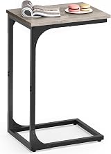 VASAGLE C-Shaped Side Table with Metal Frame Heather Greige Black LET350B02