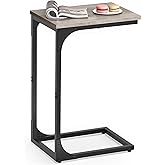 VASAGLE C-Shaped End Table for Couch, Sofa Side Table, Metal Frame, for Living Room, Bedroom, Heather Greige and Ink Black UL