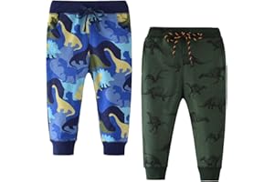 GLEAMING GRAIN Little Boys Jogger Pants Toddler Boys' Drawstring Elastic Waist Cotton Casual Sweatpants 1PC/ 2 PCS Set