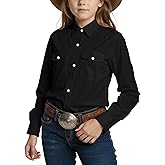 Noomelfish Girls Button Down Pearl Snap Western Shirt Cowgirl Long Sleeve Blouse Tops (5-12 Years)