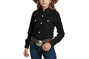 Noomelfish Girls Button Down Pearl Snap Western Shirt Cowgirl Long Sleeve Blouse Tops (5-12 Years)