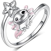 SVODEA Axolotl Ring Sterling Silver Cut Axolotl Adjustable Rings Animal jewelry Gifts for Women