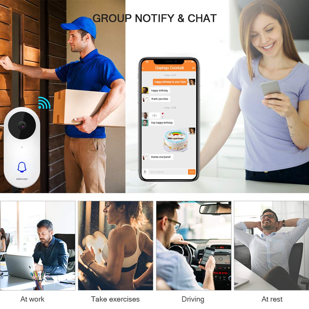 Wifi Video Doorbell,960p HD Smart Security Camera Wireless Door Viewer,Night Vision Real-Time 2-Way Talk & Video,Button Chime ,Rechargeable Battery