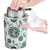 Floral Decorative Foam Soap Dispenser, Vintage Ceramic Hand Soap Pump, Nature Inspired Bathroom Countertop Decor (Style D)