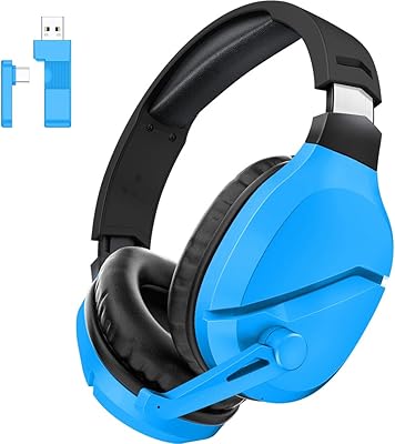 WolfLawS Wireless Gaming Headset with Noise Canceling Microphone for PS5, PC, PS4, 2.4G/Bluetooth Gaming Headphones with USB and Type-c Connector, Wired Mode for Controller - Blue