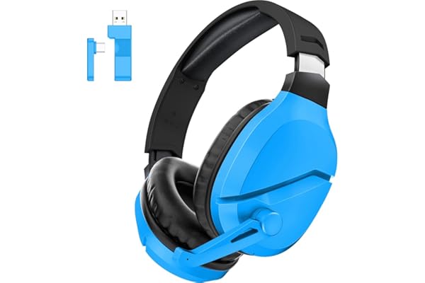WolfLawS Wireless Gaming Headset with Noise Canceling Microphone for PS5, PC, PS4, 2.4G/Bluetooth Gaming Headphones with USB and Type-c Connector, Wired Mode for Controller - Blue
