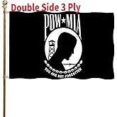 Pow Mia Flag 3x5 Ft Outdoor Heavy Duty Polyester Military Pow FlagsDouble Sided 3 Ply Banner 200D with Durable Canvas Header and 2 Brass Grommets Powmia Banner- You are Not Forgotten War Flags