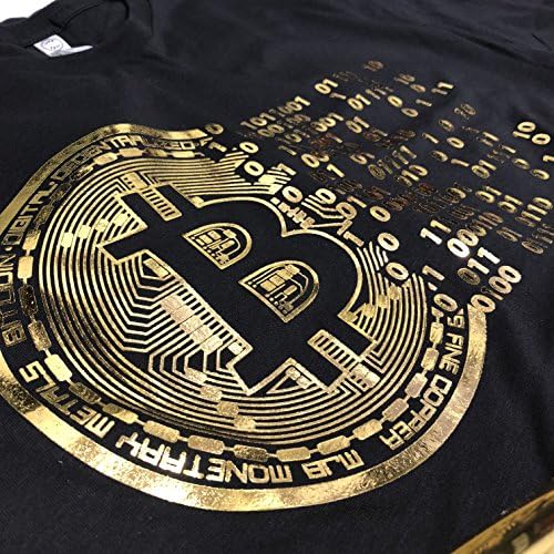 D R DETROIT REBELS (0075) Golden Bitcoin T-Shirt For Crypto Currency Traders, Bitcoin Gold Logo.