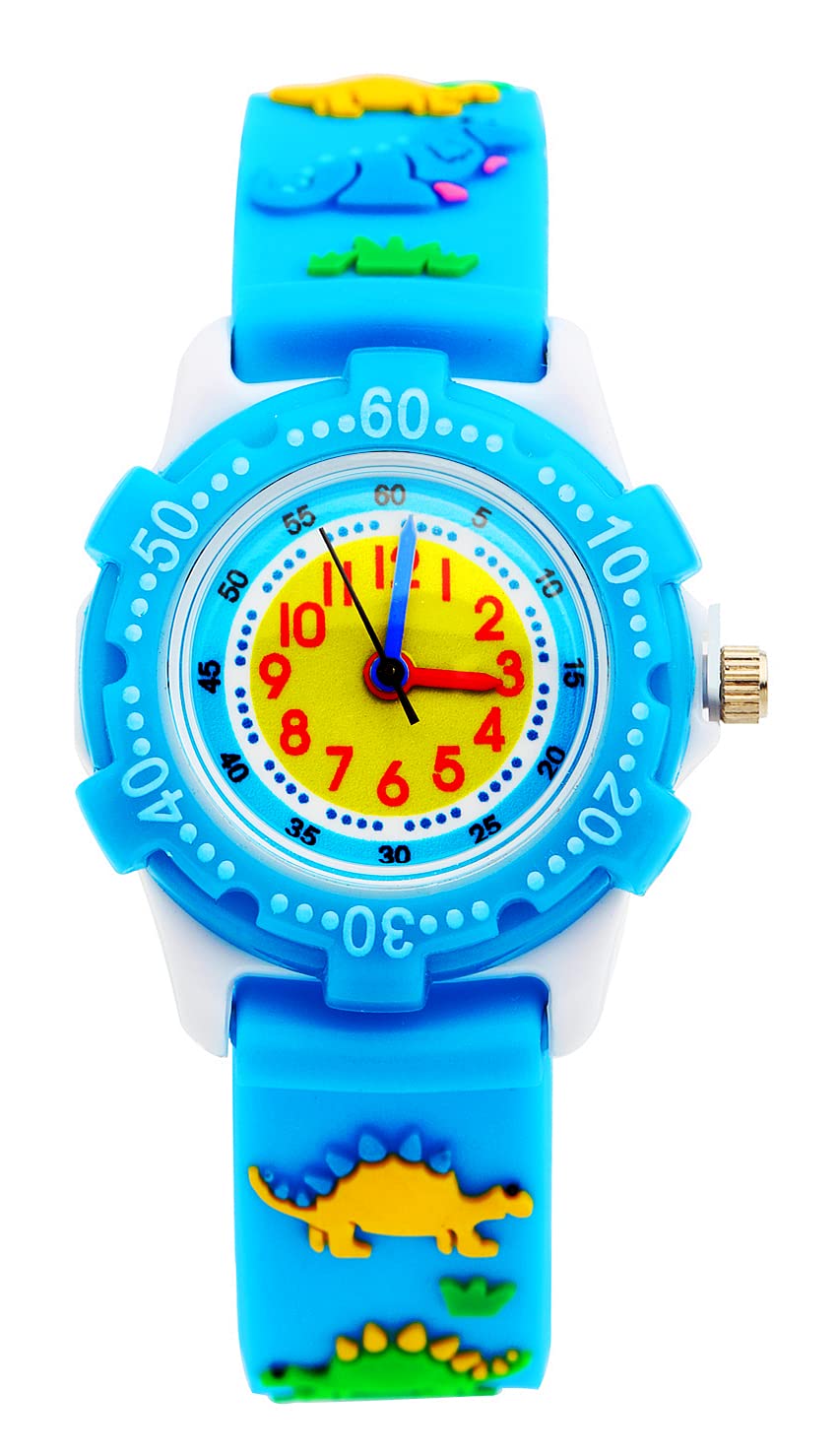 Mixe Waterproof 3D Cute Cartoon Silicone Wristwatches Time Teacher Gift for Little Girls Boys Kids Children Age 3-10 (Blue Dinosaur) — image 1