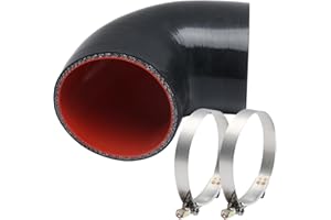 MAYSPARE 90 Degree elbow coupler silicone hose, 3.5" (89 mm) ID, 4" (102 mm) leg length, 0.2" (5 mm) wall thickness, reinforced design withstands up to 80 PSI pressure with 2PCS T-Bolt Clamps