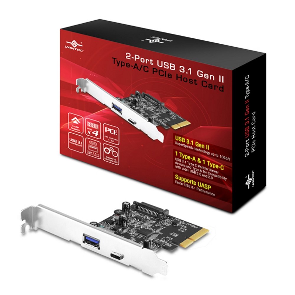 Vantec UGT-PC371AC Internal USB 3.1 - interface cards/adapters (PCIe, USB 3.1, ASMedia ASM1142, Windows 10 Education, Windows 10 Education x64, Windows 10 Enterprise, Windows 10 Enterprise x64, Wi, Windows Server 2012 R2, Windows Server 2012 R2 x64, Black)