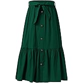 Kukume Maxi Skorts Skirt for Girls Button Front High Waisted Long Skirt with Belt Ruffled Skirts with Pocket 3-12Years