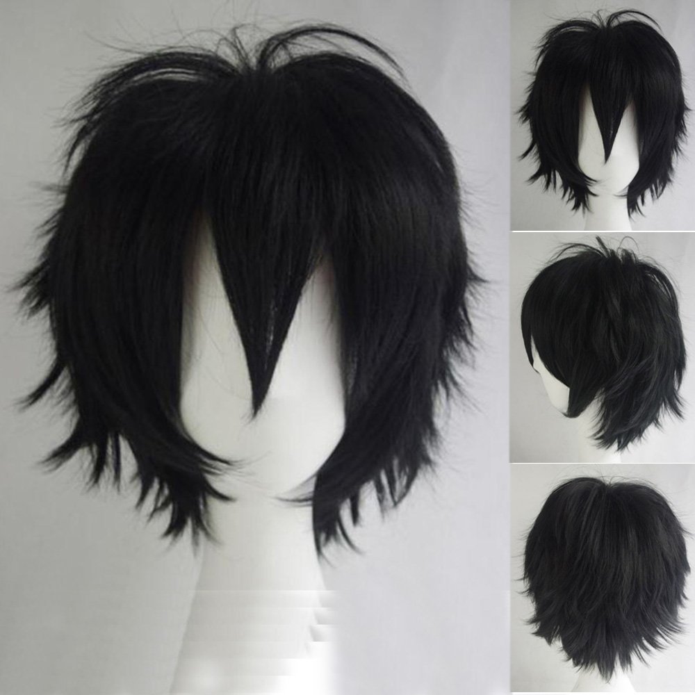 Photo 1 of S-noilite Unisex Short Cosplay Hair Wig Women Men Male Fluffy Straight Cartoon Anime Con Party Costume Pixie Wigs Black