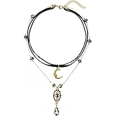 MOSTORY Medieval Moon Renaissance Necklace - Vintage Crescent Choker for Renfaire Jewelry Women, Crystal Black Choker Necklace for Fairy Accessories Elf Cosplay Fantasy Fairycore