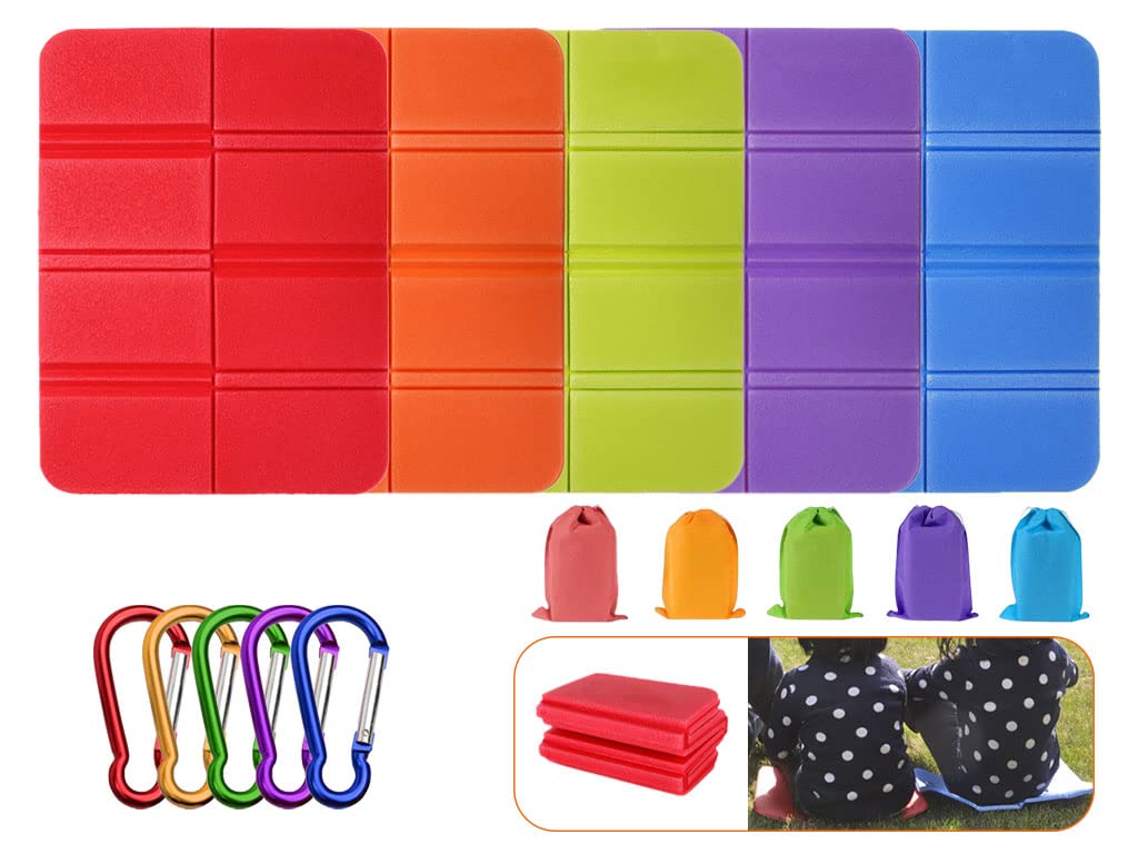 Kellegour 5PCS Foldable Seat Mat,Portable Waterproof Seat Pad,Folding Foam Sit Mat,Foldable Outdoor Seat Cushion,with 5 Bag and Carabiner,for Garden,Camping,Picnic,Hiking,By the Sea,Hunting,5 Colors