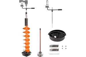 PPOLB Ice Fishing Auger, 8'' Ice Auger Bit, 40'' Cordless Nylon Ice Drill Auger with 18'' Extension, Universal Adapter & Top Plate, Replaceable Blade Kits