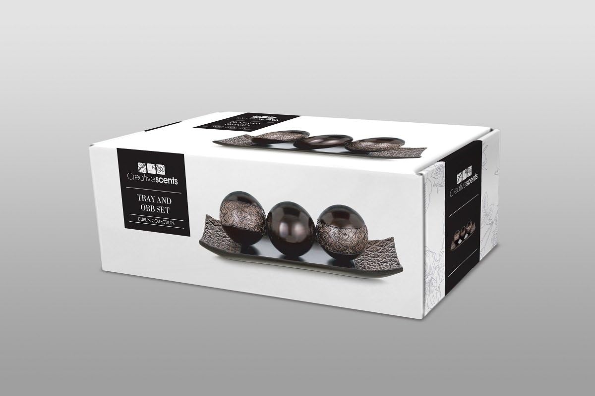 Dublin Home Decor Tray and Orbs Balls Set of 3 - Coffee Table Mantle Decor Centerpiece Bowl with Spheres House Decorations, Decorative Accents for Living Room or Dining Table, Gift Boxed (Brown): Kitchen & Dining