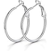 KeyStyle Gold Hoop Earrings for Women, Stainless Steel Hoops Earring Lightweight Loops, 2 mm Thick Hypoallergenic Circle Endless Thin Hoop (30 mm,50 mm,70 mm,100 mm)