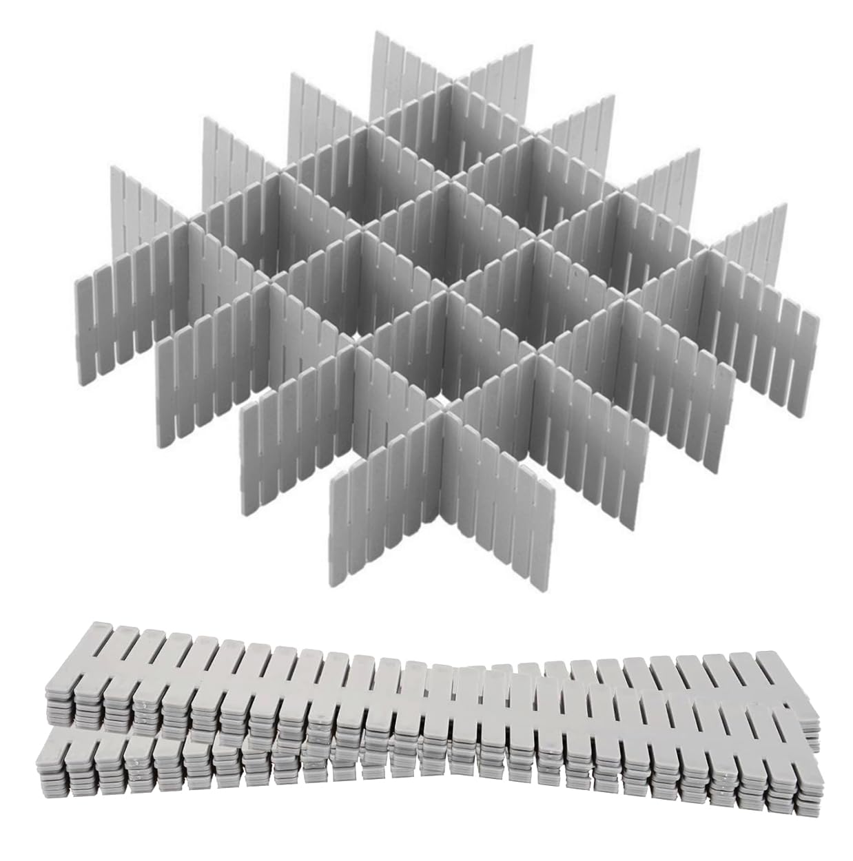 Hantoc 12 PCS Drawer Dividers Adjustable Drawer Storage Organizer DIY Plastic Grid Drawer Dividers Closet Separator for Clutter Kitchen Cutlery Dresser Makeup Tools Socks 32.4 x 7 cm Grey