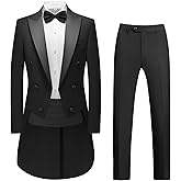 Rogers & Morris Men Tuxedo 4 Pieces Set Tail Coat Mess Jacket Style Serie Solid Black