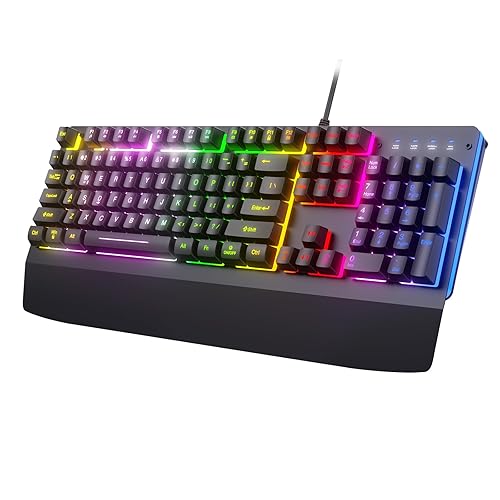 Wired Gaming Keyboard, RGB Light Up Keyboard with Wrist Rest