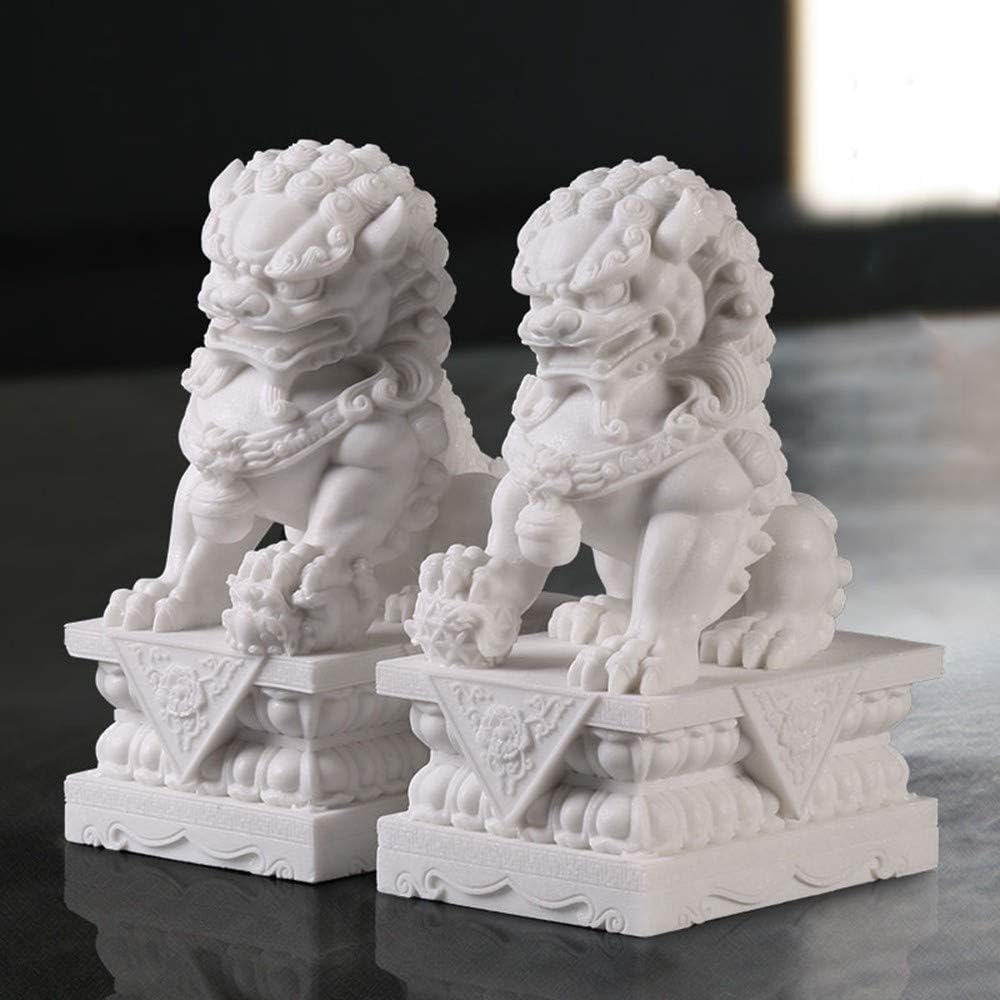 FOO Dog Statue, a Pair Of Fu Foo Dogs, Feng Shui Foo Dog Lion,Chinese Traditional Auspicious Animal White Marble Jade, Ward Off Evil Energy